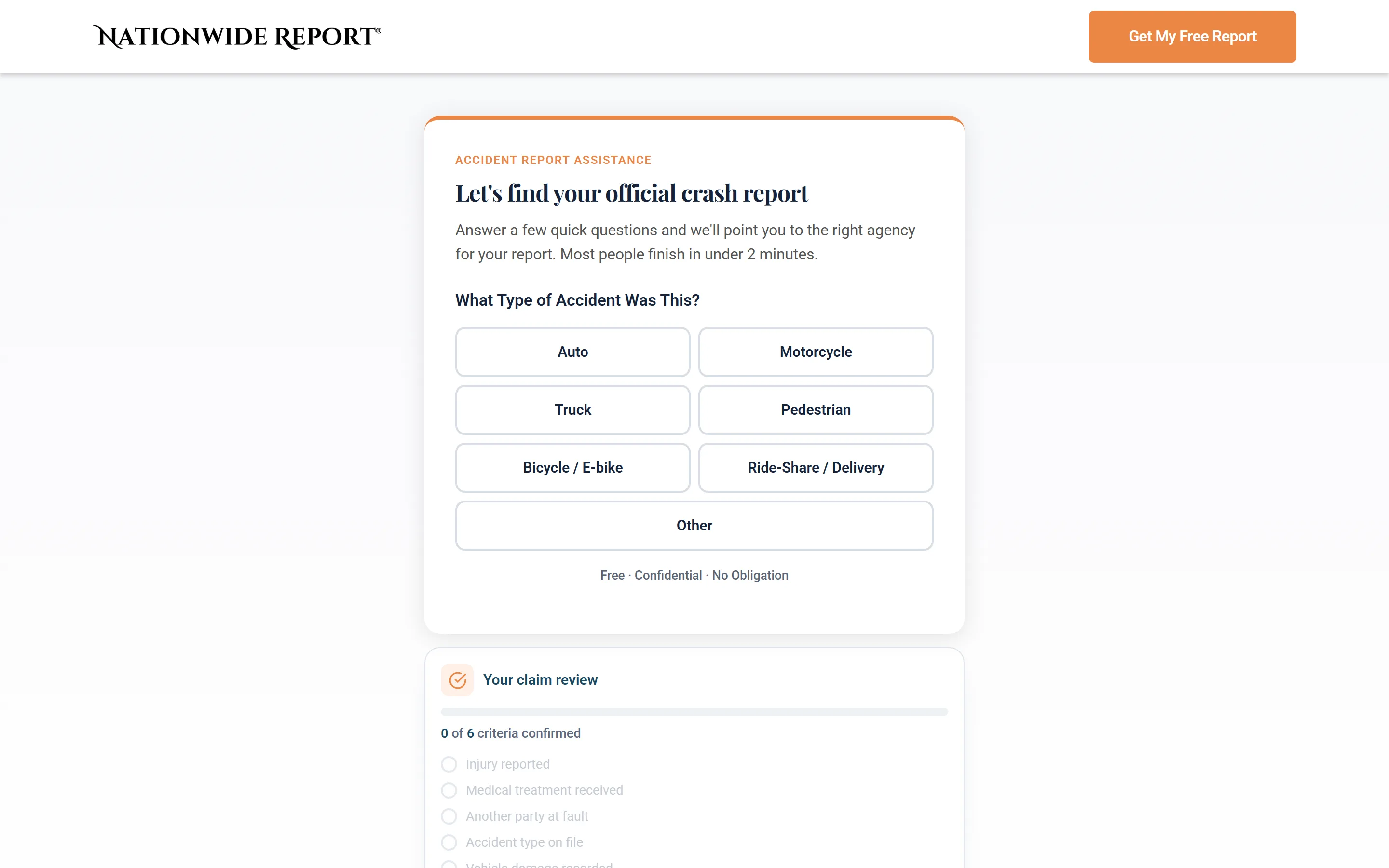 Nationwide Report landing page system on desktop